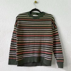 REI multicolored/green striped waffle knit sweater